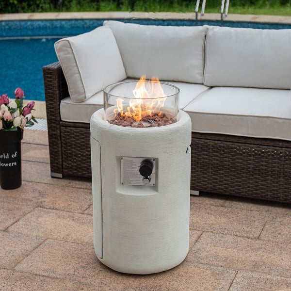 COSIEST 16" Outdoor Column Propane Fire Pit with Glass Wind Guard Bed